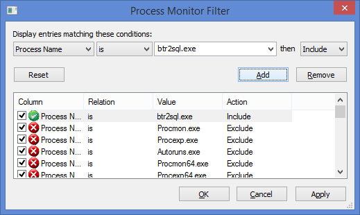 Process Monitor Filter