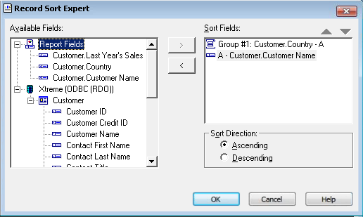 Sort Controls - Crystal Reports - Mertech