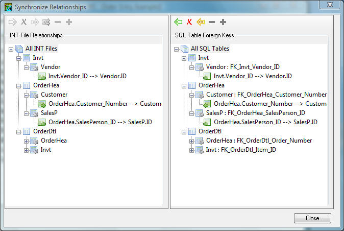 Synchronize Relationship Dialog in Flex2SQL Migration Tool