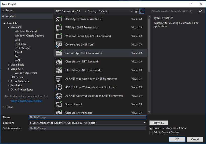 create thriftly csharp project